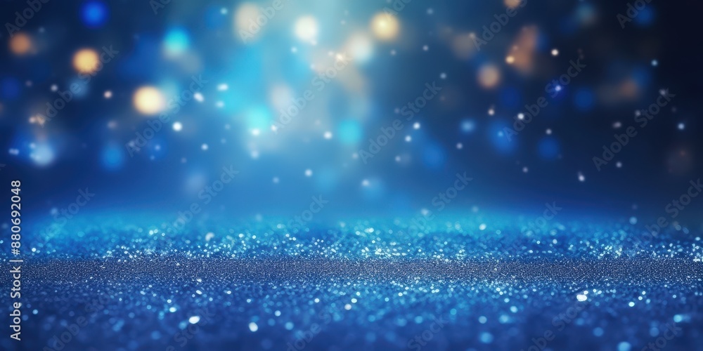 Obraz premium Blue Glitter Background with Bokeh Lights