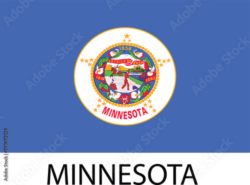 Minnesota Flag, United States Flags, Black and White Image, Vector Image, Editable illustration, Geography, Learn US Flags