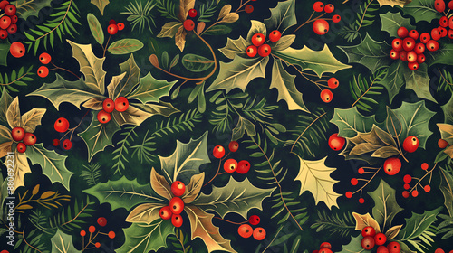 seamless pattern with holly