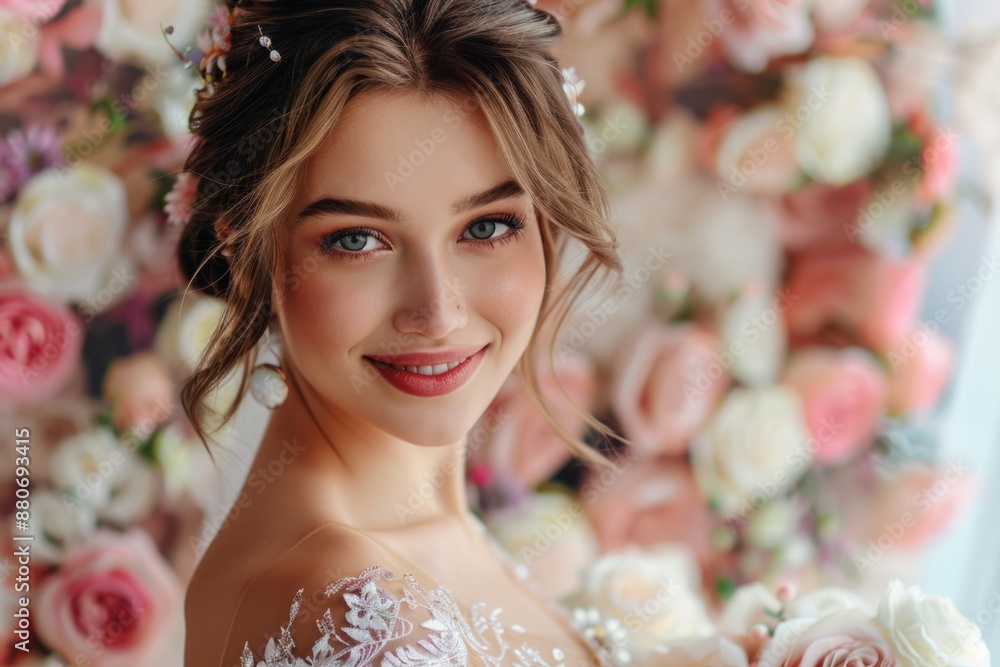 Wedding Bride. Fashion Dress for Beautiful Woman Posing with Bouquet Wedding Bride. Fashion Dress for Beautiful Woman Posing with Bouquet