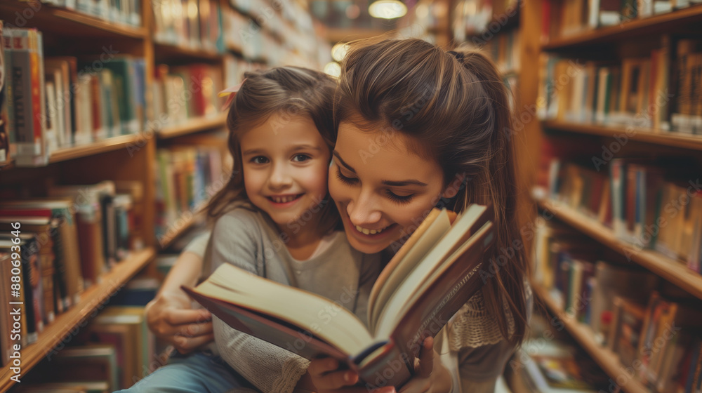 Caring mother helping her daughter to choose and buy all the essential school supplies Caring mother helping her daughter to choose and buy all the essential school supplies