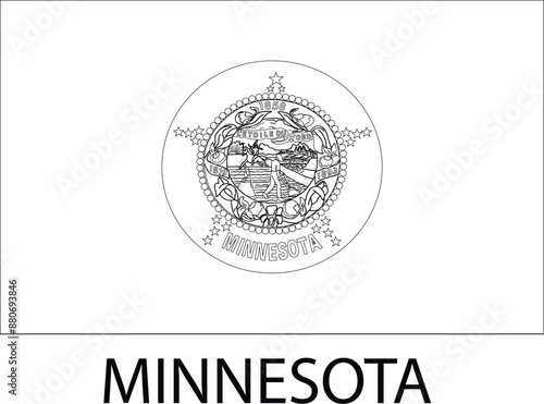 Minnesota Flag, United States Flags, Black and White Image, Vector Image, Editable illustration, Geography, Learn US Flags