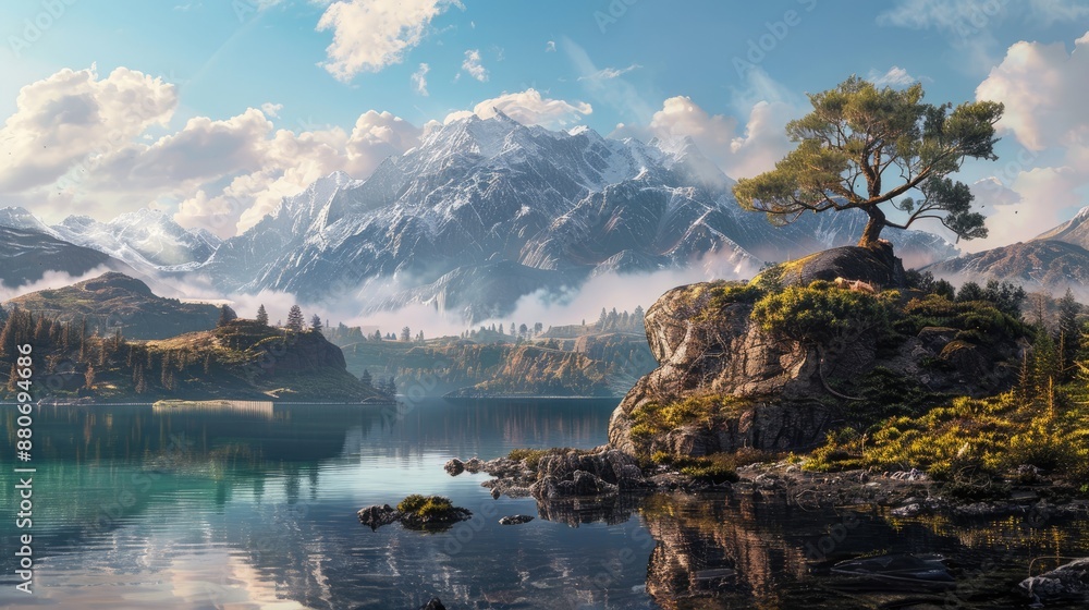 Obraz premium Fantasy landscape art illustration environment.
