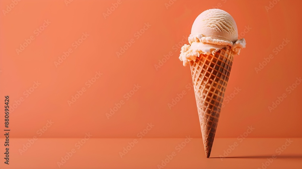 Light Brown Ice Cream Cone on an orange Background with Copy Space Light Brown Ice Cream Cone on an orange Background with Copy Space