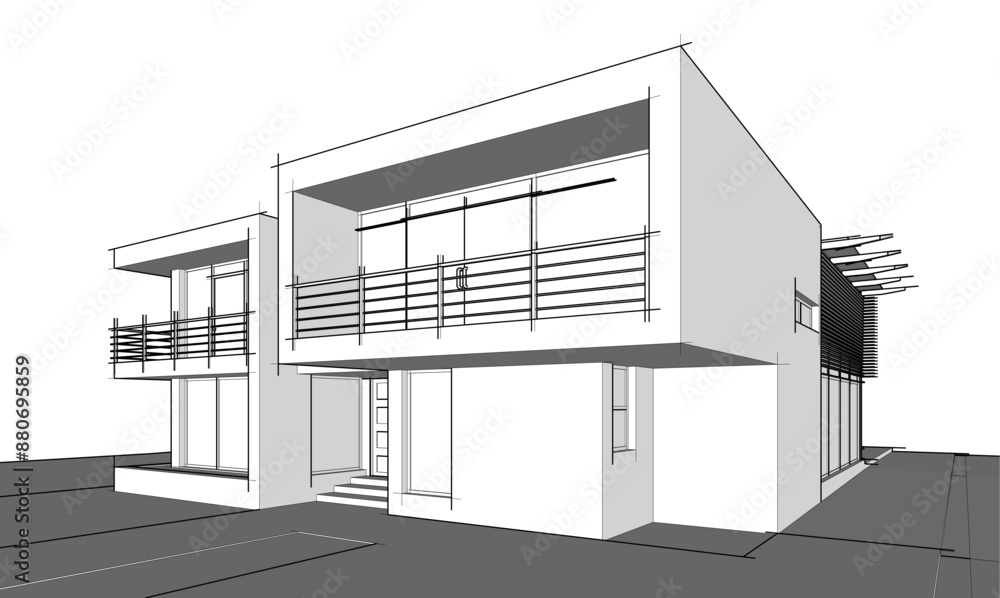 house building sketch architecture 3d illustration house building sketch architecture 3d illustration