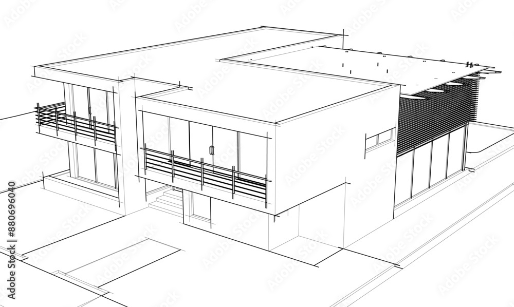 Fototapeta premium house building sketch architecture 3d illustration