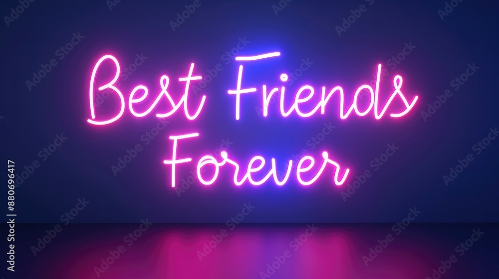 background of wall with text Best Friends Forever in reflecting neon light, friendship day concept background of wall with text Best Friends Forever in reflecting neon light, friendship day concept