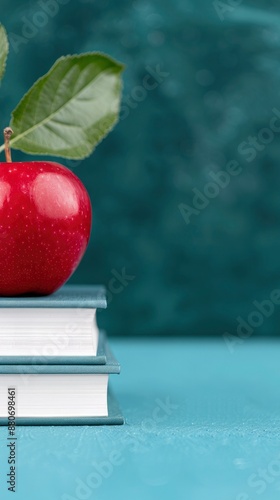 A red apple on the books