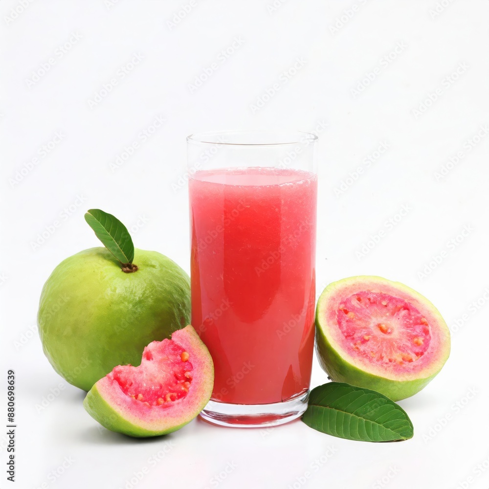 Guava fruit juice in a glass isolated on white background Guava fruit juice in a glass isolated on white background