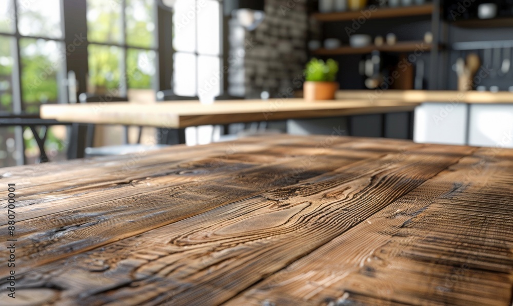 Mock up empty wooden table against the blurred background of the modern white wooden rustic Scandinavian kitchen, Mockup blank surface on a blurred kitchen background. copy space. Mock up empty wooden table against the blurred background of the modern white wooden rustic Scandinavian kitchen, Mockup blank surface on a blurred kitchen background. copy space.