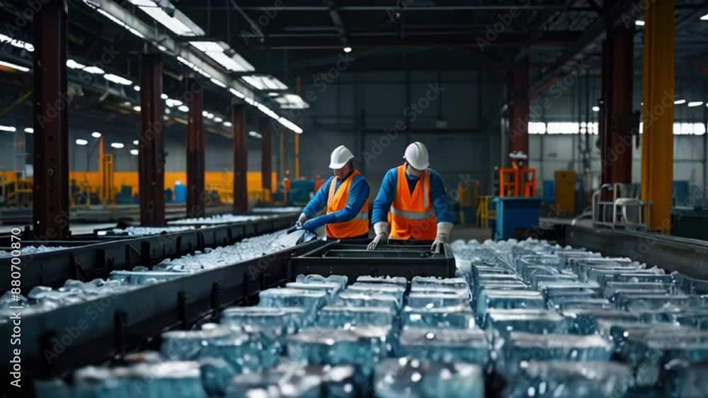 custom made wallpaper toronto digitalTwo workers in hard hats and safety vests are inspecting a production line of aluminum ingots.