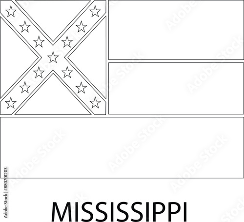 Mississippi Flag, United States Flags, Black and White Image, Vector Image, Editable illustration, Geography, Learn US Flags