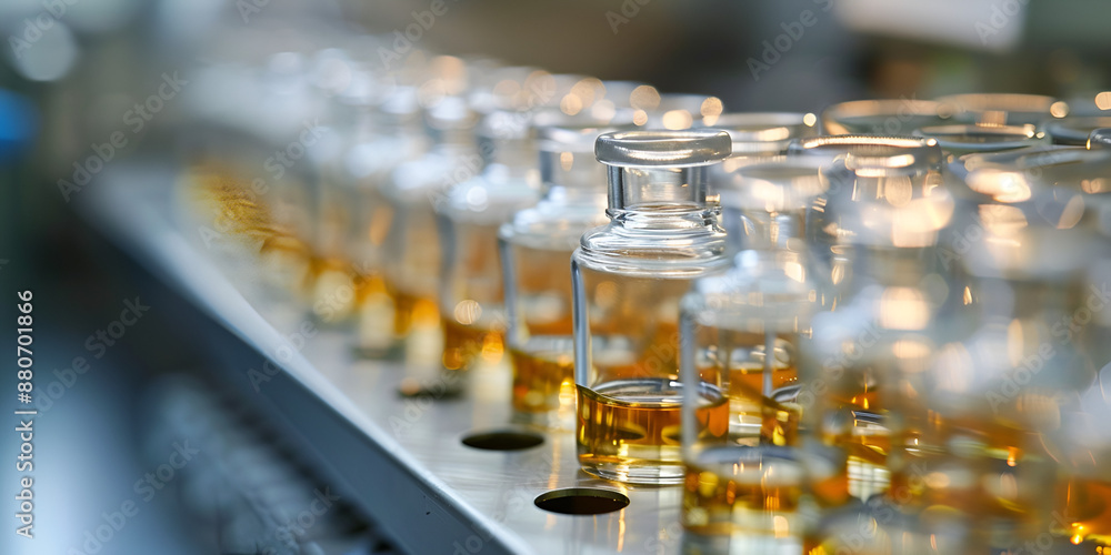 Assembly line of pharmaceutical bottles showcasing efficient production and quality control in medicine manufacturing Assembly line of pharmaceutical bottles showcasing efficient production and quality control in medicine manufacturing