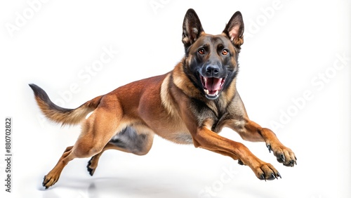 Agile and Alert Belgian Malinois Dog Leaping with Excitement