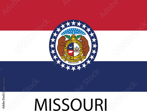 Missouri Flag, United States Flags, Black and White Image, Vector Image, Editable illustration, Geography, Learn US Flags