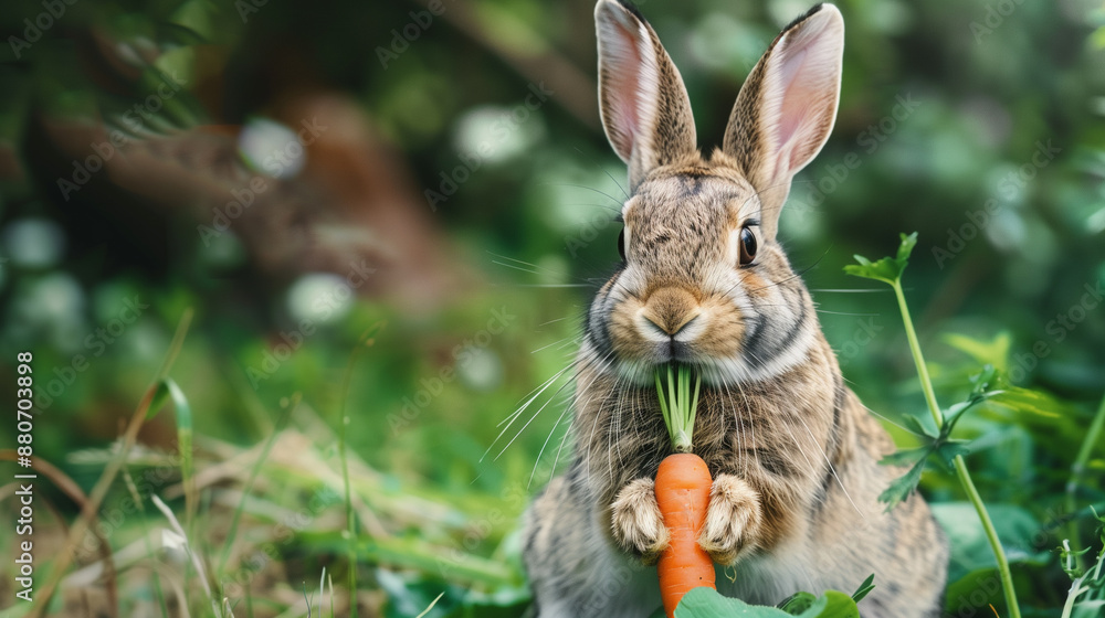 Rabbit holding young carrot Rabbit holding young carrot
