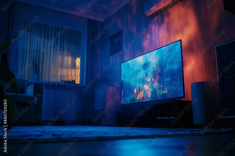 Naklejka premium 暗闇の中で輝くテレビのモニター