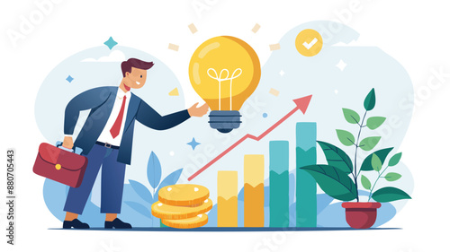 Businessman's Hand Putting Coin in Lightbulb with Growth Graph, Investing in Stock Market and Mutual Funds Concept