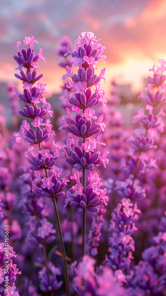 Naklejka premium Serene Lavender Field at Dusk Pastel Sky Landscape for Best Quality Designs