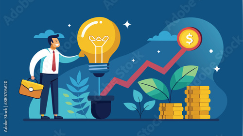Businessman's Hand Putting Coin in Lightbulb with Growth Graph, Investing in Stock Market and Mutual Funds Concept