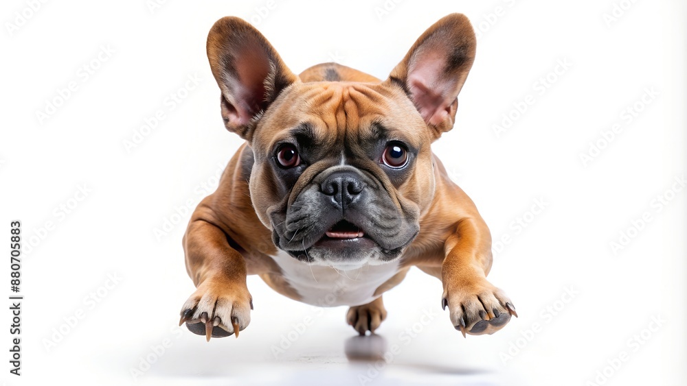 Obraz premium Adorable and playful French Bulldog mid-air with a curious expression