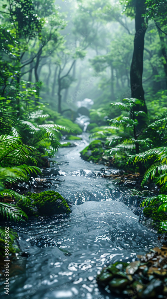 Lush Verdant Rainforest with Serene Stream Lush Verdant Rainforest with Serene Stream