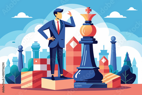 Visionary Business Leader Strategizes on King Chess Piece, Guiding Company with Foresight and Decisive Planning