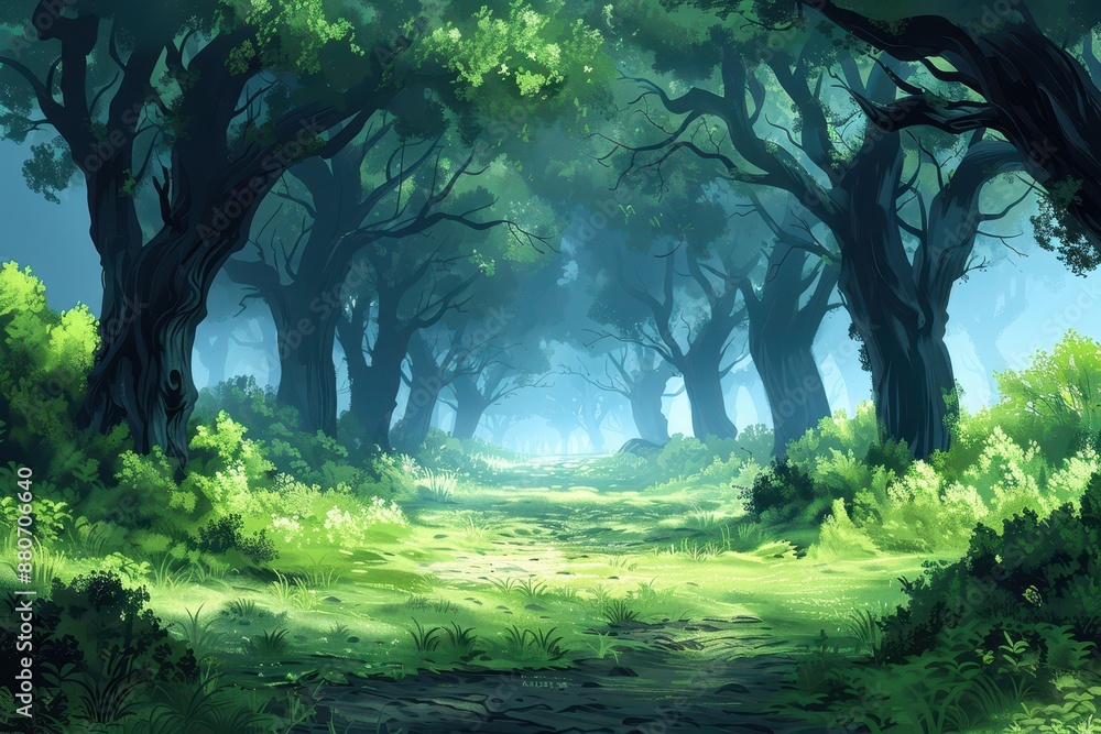 Enchanting forest pathway with lush greenery and towering trees, creating a serene and magical atmosphere, inviting you into nature's embrace. Enchanting forest pathway with lush greenery and towering trees, creating a serene and magical atmosphere, inviting you into nature's embrace.