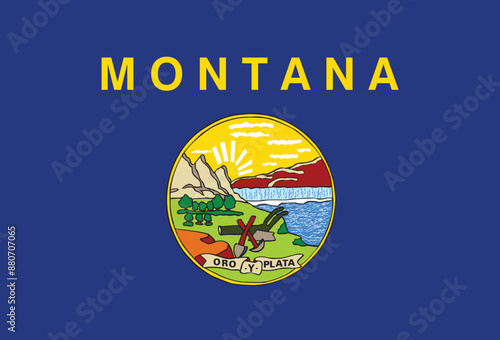 Montana Flag, United States Flags, Black and White Image, Vector Image, Editable illustration, Geography, Learn US Flags