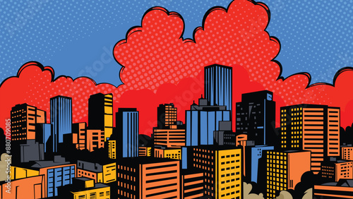 Comic book cartoon style city background. Comic cartoon style big city background,