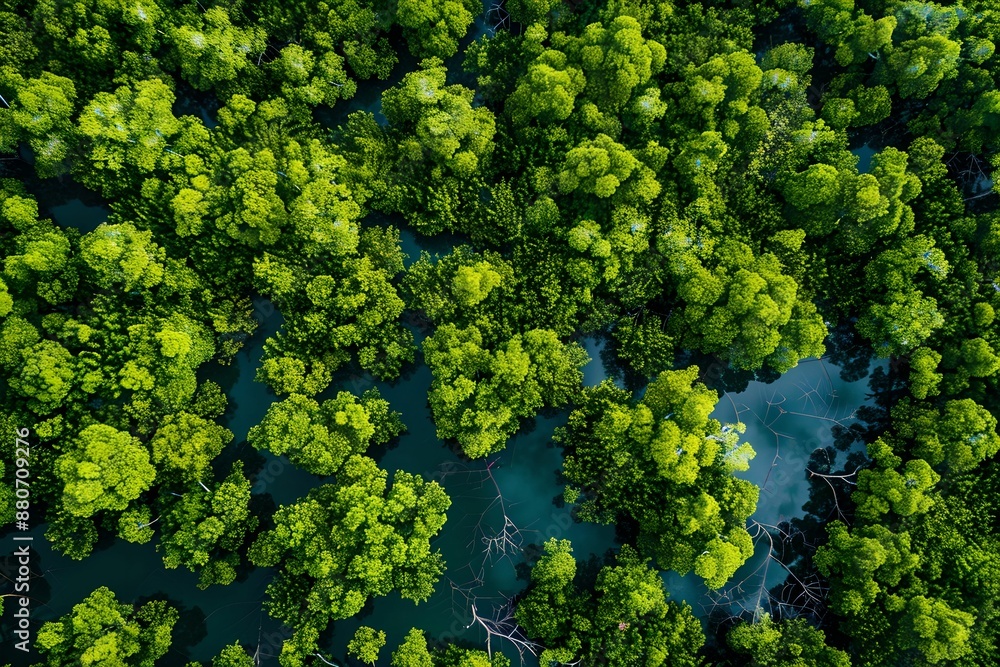 Aerial Mangrove Forest View, top view, mangrove forest, lush, tropical Aerial Mangrove Forest View, top view, mangrove forest, lush, tropical