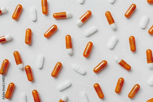 Scattered Prescription Drug Capsules, pills, white background, prescription drugs, medication
