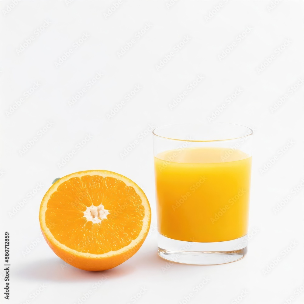 Orange fruit juice in a glass isolated on white background Orange fruit juice in a glass isolated on white background