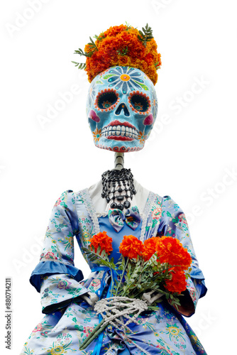 Obraz na plátně Dia de los Muertos (Day of the Dead) ornament, funny skull woman portrait isolat