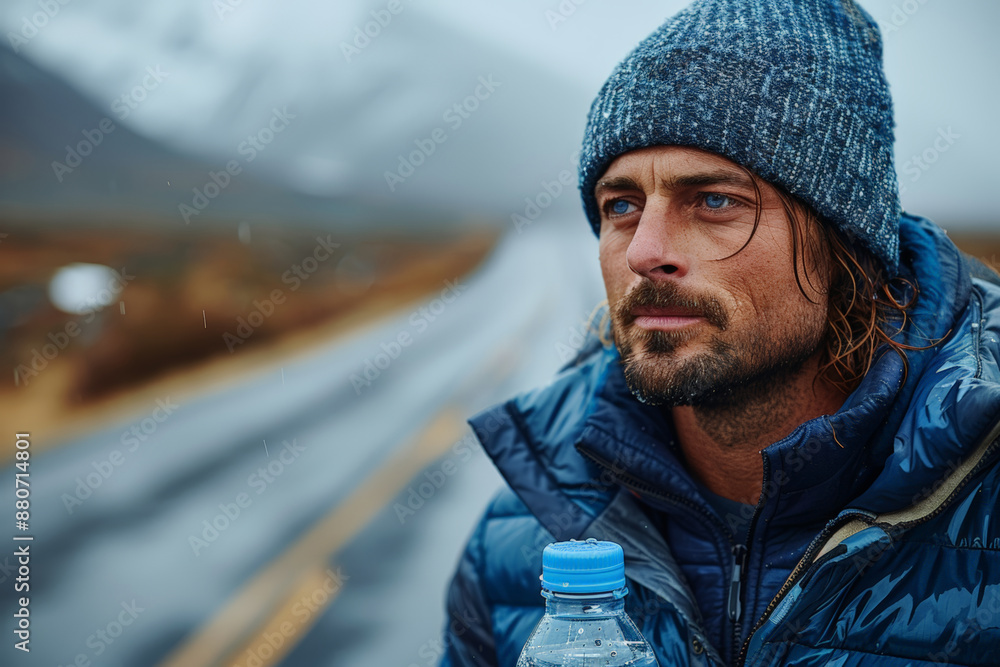 Male Athlete Drinking Water on a Rainy Day Male Athlete Drinking Water on a Rainy Day