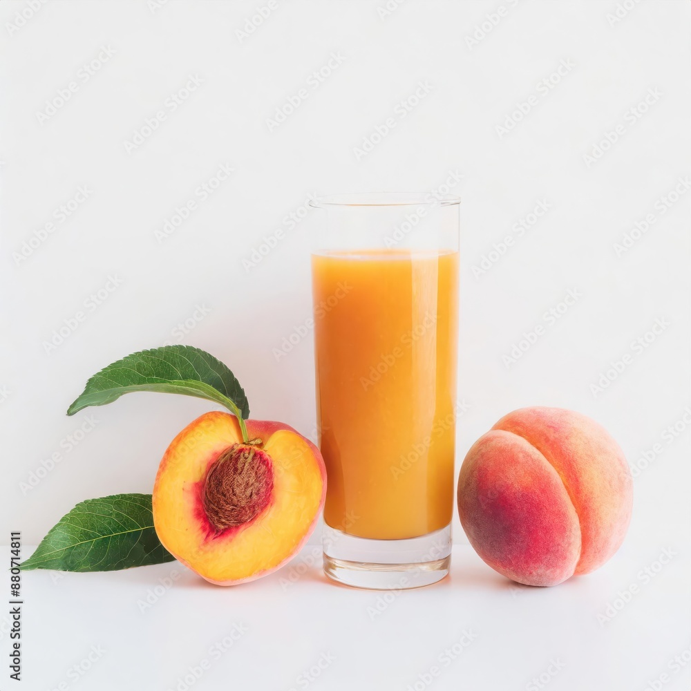 Peach fruit juice in a glass isolated on white background Peach fruit juice in a glass isolated on white background