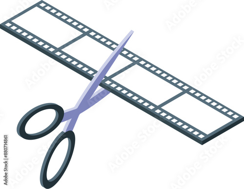 Scissors cutting film strip, concept of video editing or movie censorship