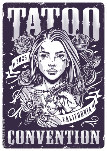 Tattoo convention monochrome vintage flyer