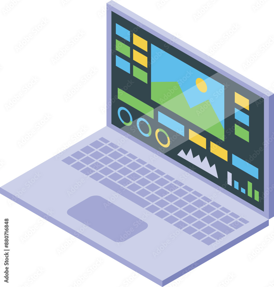 Laptop showing photo editing software interface with image on screen, photo editor workplace Laptop showing photo editing software interface with image on screen, photo editor workplace