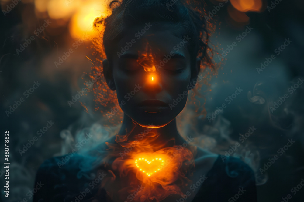 A silhouette of a person with a radiant light emerging from their chest, symbolizing the departing soul, A silhouette of a person with a radiant light emerging from their chest, symbolizing the departing soul,