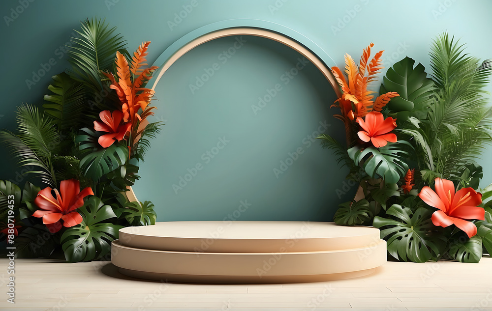 3D Rendered Product Display, Cosmetic Products on Podium Scene with Platform Background 3D Rendered Product Display, Cosmetic Products on Podium Scene with Platform Background