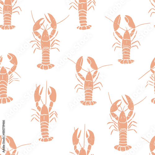 Hand drawn simple lobster seamless pattern