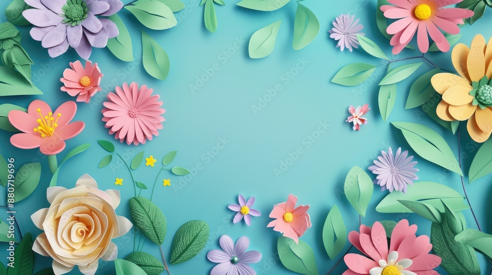 Spring themed top view of a greeting card template Spring themed top view of a greeting card template