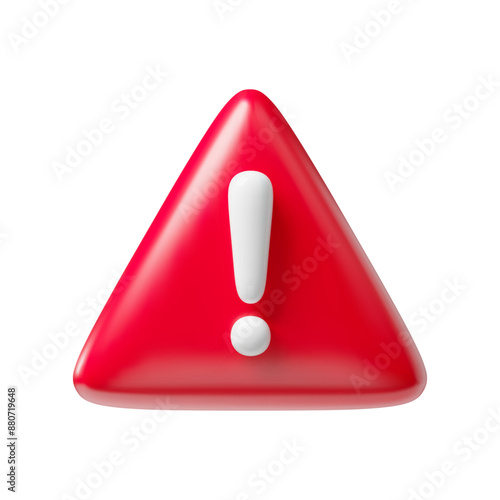 Realistic 3D triangul red alarm signal. Danger symbol. Vector illustration of exclamation mark. Tree dimensional rendering of hazard warning, danger warning. Red triangle isolated on background.