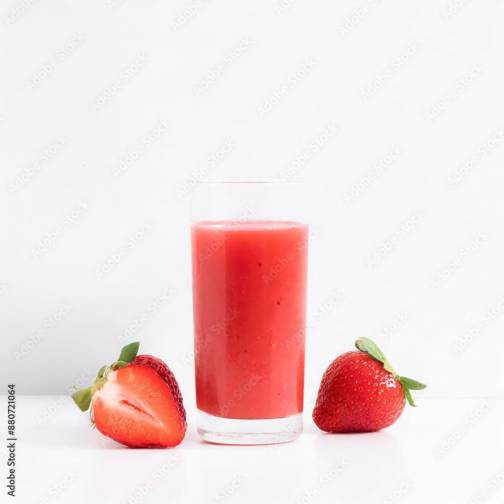 Strawberry fruit juice in a glass isolated on white background Strawberry fruit juice in a glass isolated on white background
