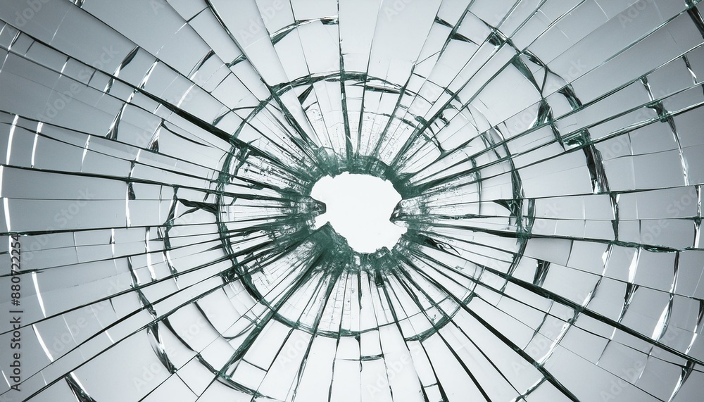 hole through window panel, fractured glass hole through window panel, fractured glass