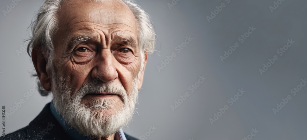 Portrait of a pensive elderly man on a grey background Portrait of a pensive elderly man on a grey background