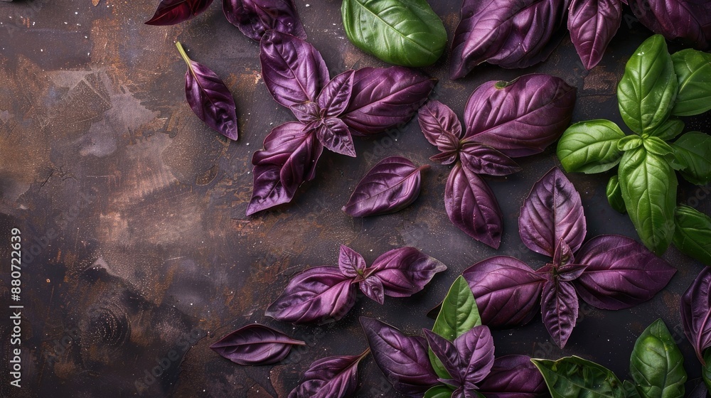 Purple basil leaves on table with chicken Purple basil leaves on table with chicken