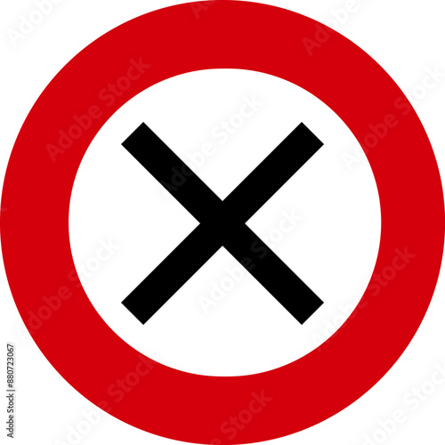 Red, white and black road sign crossroads ahead. Illustration made July 11th, 2024, Zurich, Switzerland.