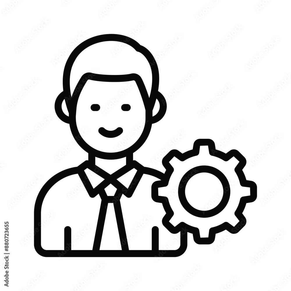 Male avatar with cogwheel showing concept icon of hr management in modern style Male avatar with cogwheel showing concept icon of hr management in modern style